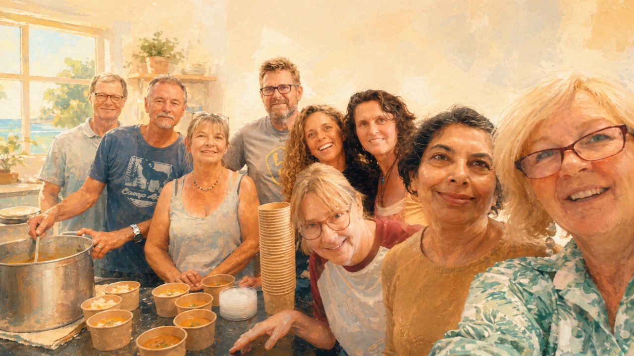 Voluntários da Portimão Soup Kitchen juntos depois de prepararem as refeições da semana